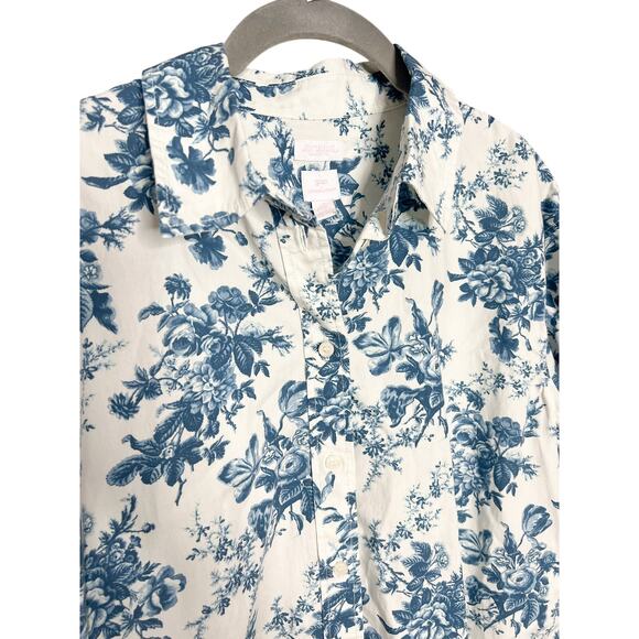 Gap × LoveShackFancy Organic Cotton Cropped Shirt Blue Floral XS Button Down - Picture 5 of 7
